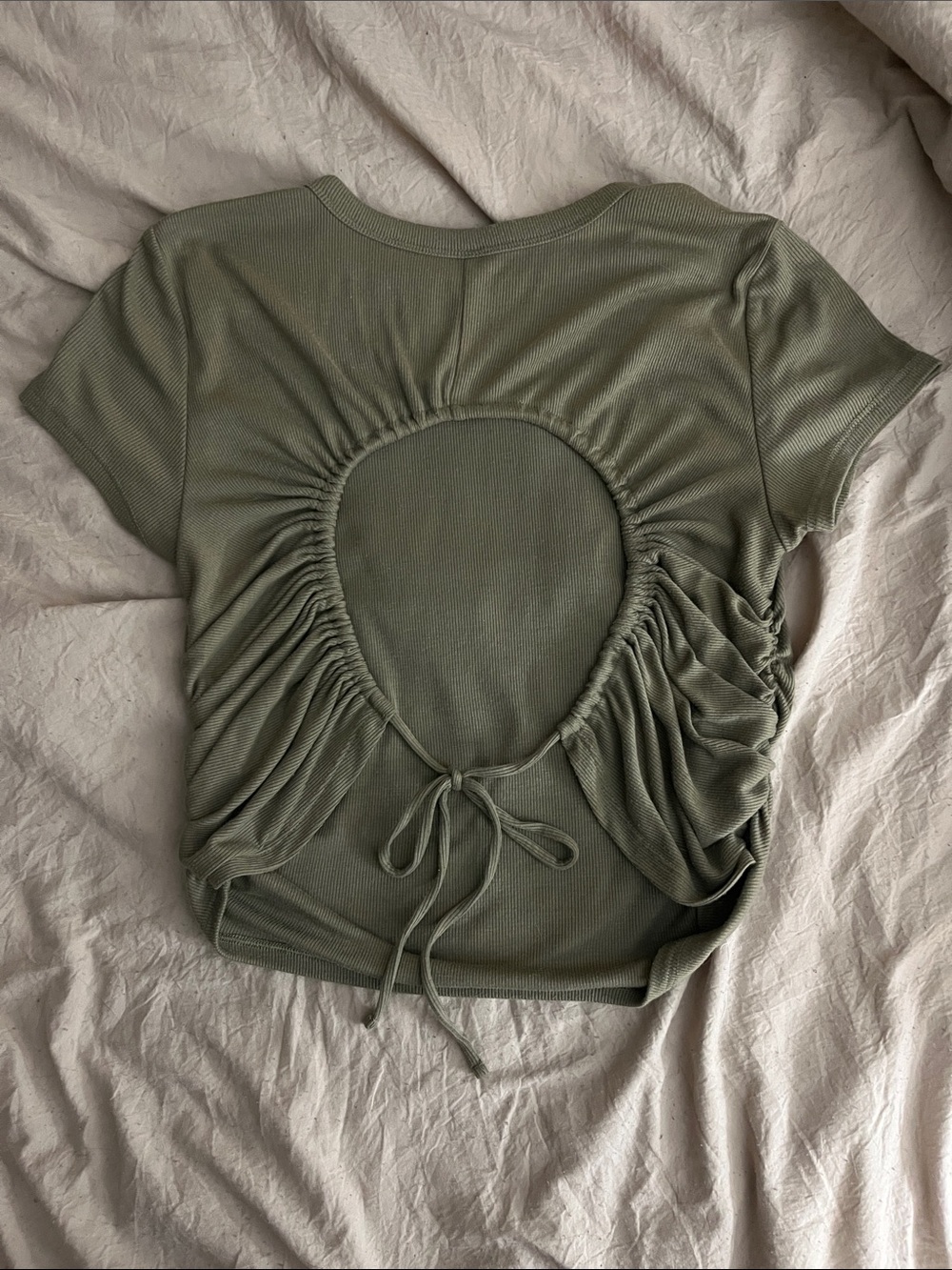 Old Navy Olive Green Open-Back Ruched Short Sleeve Tee